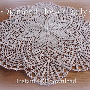 Crochet Doily Pattern--PDF download--&quot;Diamond Flower Doily&quot;----An Original Doily Pattern