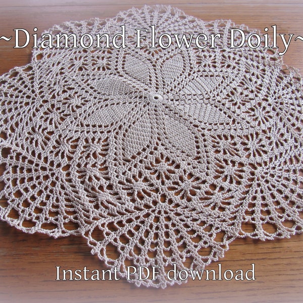 Crochet Doily Pattern--PDF download--"Diamond Flower Doily"----An Original Doily Pattern