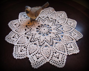 Crochet Doily in Ecru--Pretty Pointed Pineapple Doily--14"