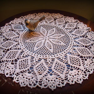 Crochet Doily in White or Ecru/Natural--Filet Flower Petals with Scalloped Edging--21&quot; Table Topper--Free Shipping