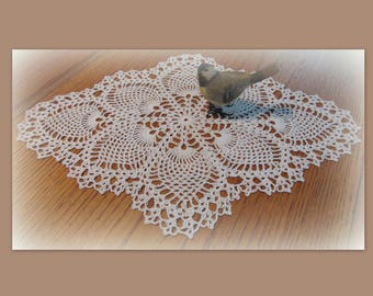 White Pineapple Crochet Doily--Handmade Crochet Doily--19" x 13"