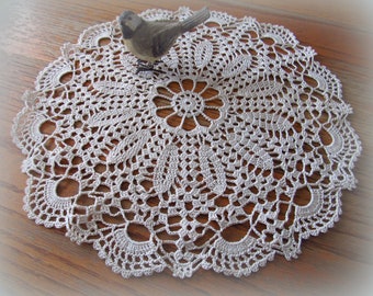 Crochet Doily in Ecru--15"--Pretty "Wheel" Center--Free Shipping!