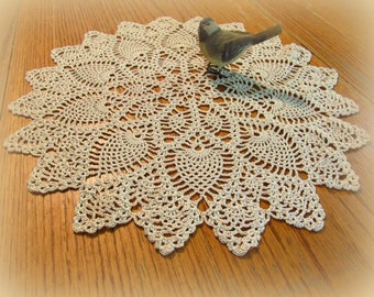 Large Ecru/Natural Crochet Doily--Pretty Pointed Pineapple Doily--16" Table Topper