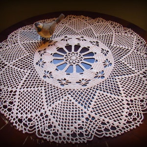 Crochet Doily in Ecru--Star-Flower Doily in Ecru/Natural--Large Doily--21&quot; Table Topper