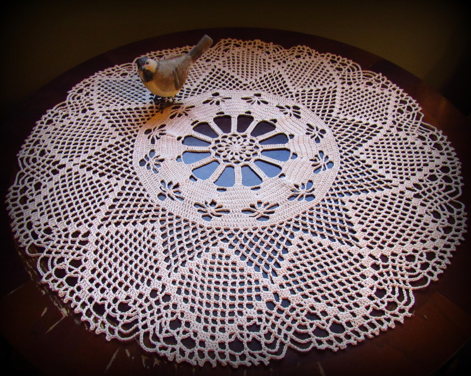White Hand Crochet Round Table Lace Doily/Topper Pineapple Pattern 19-21inch 
