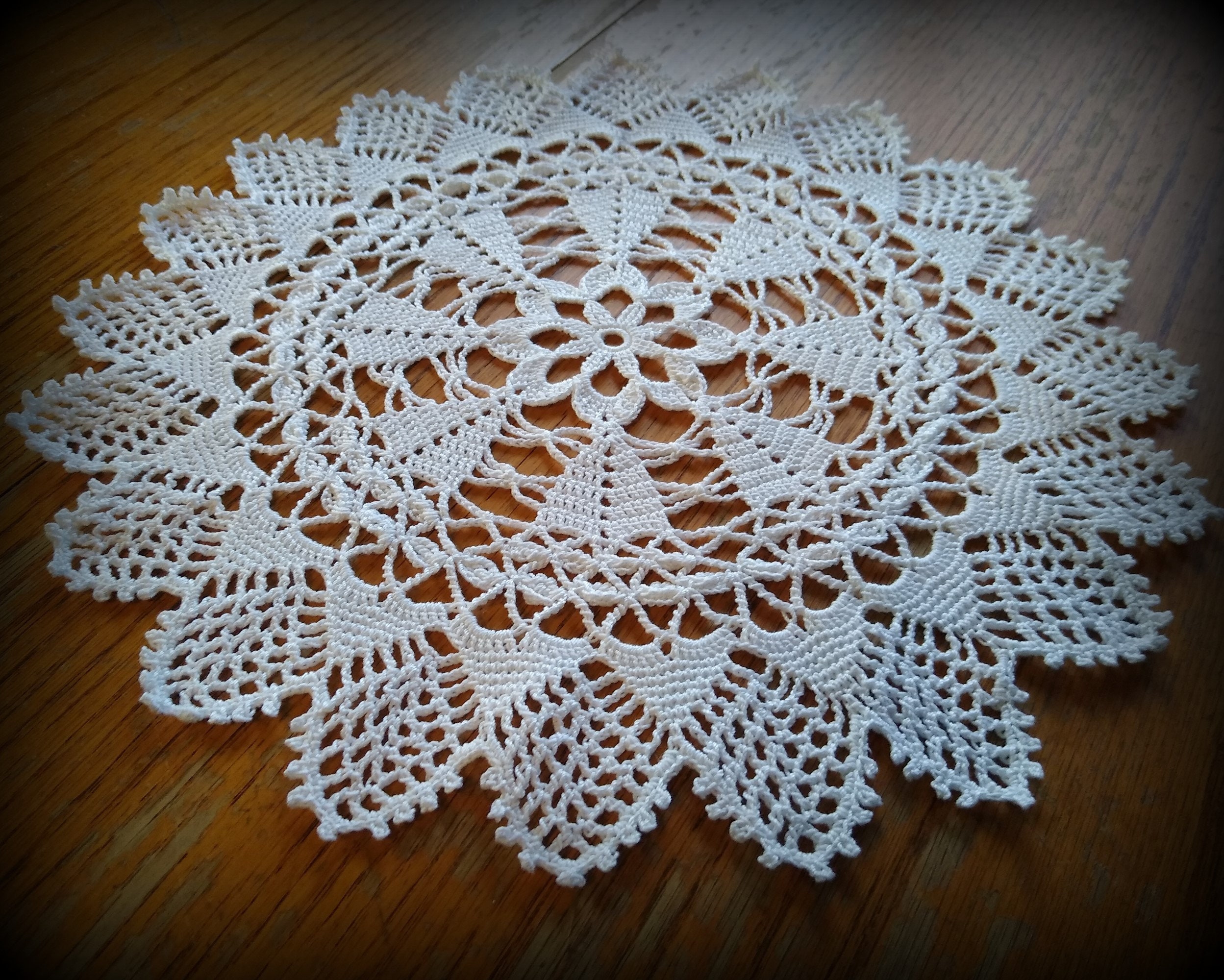 White Crochet Doily--flower Center--pretty Points--13