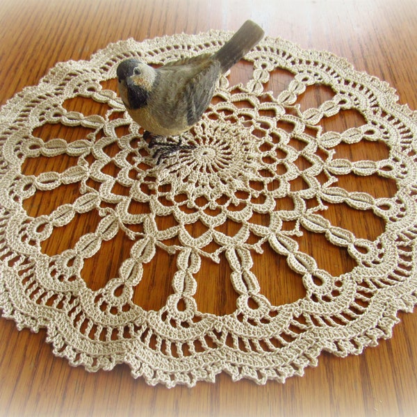 Ecru Crochet Doily--Lovely "Pilot's Wheel" Design--13"