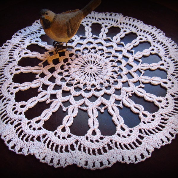White Crochet Doily--Lovely "Pilot's Wheel" Design--14"