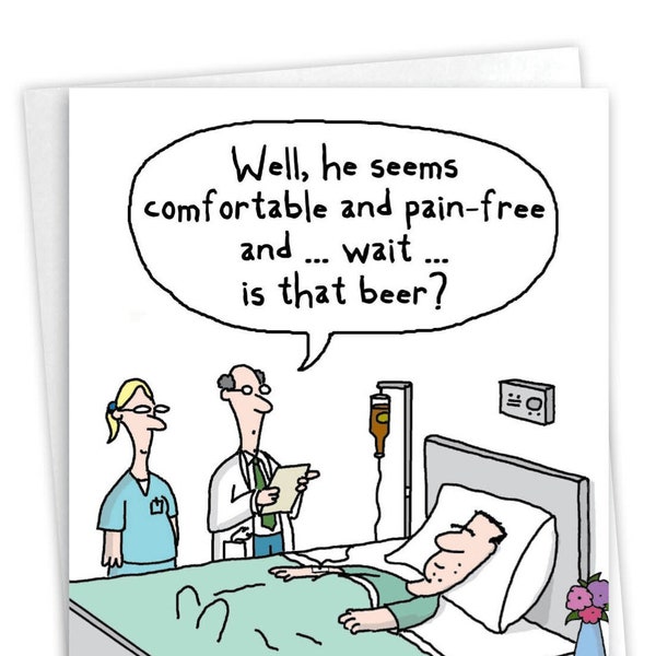 Hysterical Get Well Paper Card with 5 x 7 Inch Envelope (1 Card)  Beer Drip