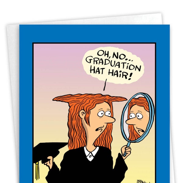 Graduation Greeting Card with 5 x 7 Inch Envelope (1 Card)  Graduation Hat Hair