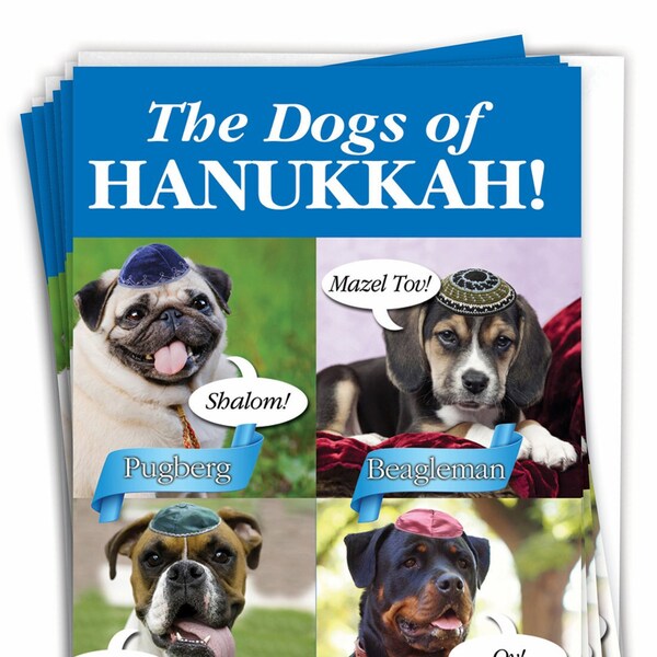 12 Funny Chanukah Greeting Cards Bulk Pack w/ Envelopes (1 Design12 Each)  Pack of Dogs Of Hanukkah Hanukkah Cards, For Him For Her