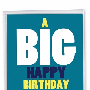 Puede incluir: Una tarjeta azul turquesa con las palabras "A BIG HAPPY BIRTHDAY DAD" en letras blancas, amarillas, azul marino y rojas.