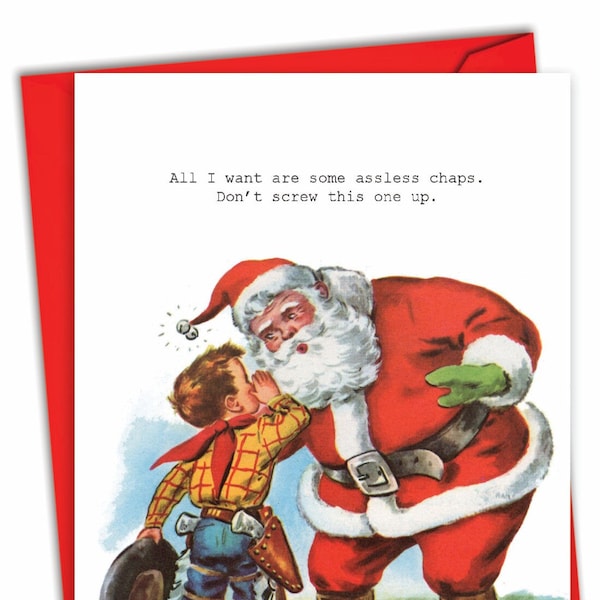 Funny Christmas Paper Card with Envelope - Merry Christmas Holiday Assless Chaps , For Him For Her