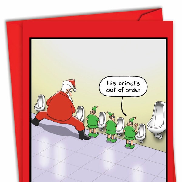 Christmas Greeting Card w/ Envelope (1 Card) Merry Christmas Holiday Urinal Out of Order, For Him For Her