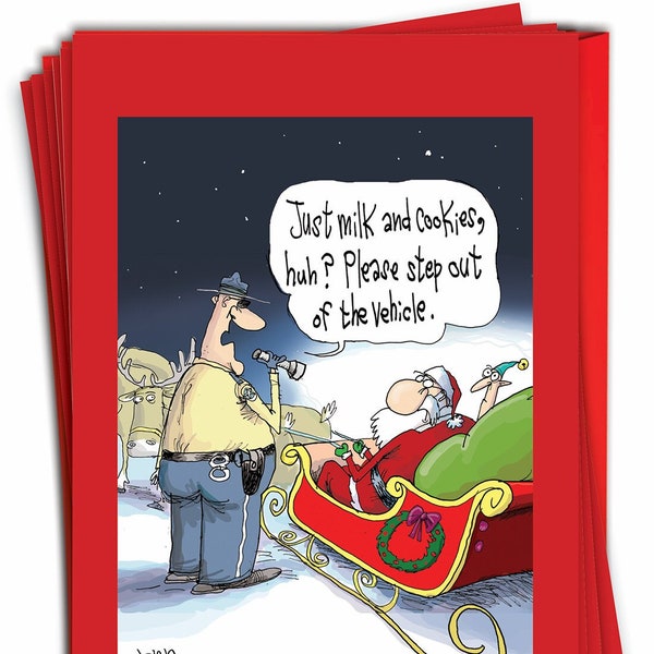 12 Funny Christmas Greeting Cards Bulk Bulk Pack w/ Envelopes (1 Design12 Each)  Pack of Santa Dui Christmas Cards, For Him For Her