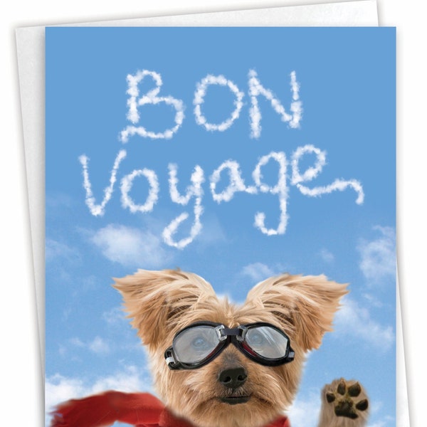 Funny Bon Voyage Paper Card w/ Envelope (1 Card) Farewell, Good Luck Goodbye Dog, For Him For Her