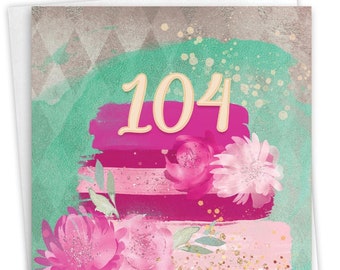 104th Milestone Birthday Greeting Card with Envelope (1 Card) Number Cake 104, For Him For Her