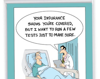Jumbo Funny Get Well Greeting Card 8.5 x 11 Inch w/ Envelope (1 Pack) Oversize Jumbo Insurance Tests, For Him For Her