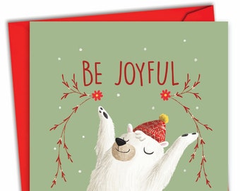 Funny Christmas Greeting Card with Envelope (1 Card) Merry Christmas Holiday Holiday Yoganimals-Bear, For Him For Her