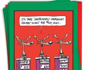 12 Funny Christmas Greeting Cards Bulk Bulk Pack w/ Envelopes (1 Design12 Each)  Reindeer Gameshow Jeff Pert Christmas..., For Him For Her