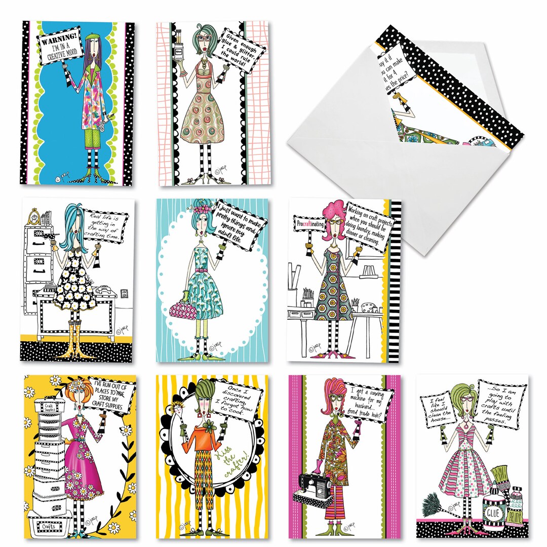 10 Assorted Bulk Pack Funny Blank All Occasions Greeting Cards W ...