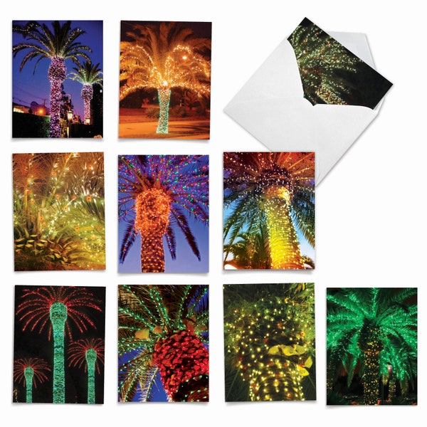 10 Assorted Christmas Notecards Pack Set 4 x 5.12 Inch with Envelopes (10 Designs, 1 Each) HOLIDAY PALMS: 10 Assorted Christmas Note Cards..