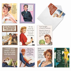 10 Assorted Funny Blank Note Cards Bulk Set 4 x 5.12 Inch with Envelopes (10 Designs, 1 Each) HOT MESS: Assorted Pack Of 10 Mini Note...