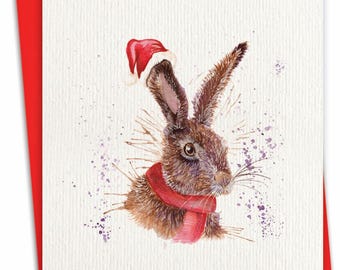 Christmas Greeting Card with Envelope (1 Card) Merry Christmas Holiday Wildlife Expressions - Rabbit, For Him For He - NobleWorks, C2973DXSG