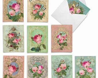 10 Assorted Blank All Occasions Notecards - Romance And Roses - 10 Designs w/ Envelopes - M2379OCB