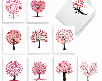 20 Assorted Valentines Day Card Pack (4 x 5.12 Inch) - 10 Designs, 2 Each - Love Trees AM3185VDG-B2x10