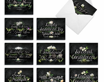 10 Assorted Blank Sympathy Notecards Bulk Set 4 x 5.12 Inch with Envelopes (10 Designs, 1 Each) Chalk and Roses - CONDOLENCE: 10 Asso...