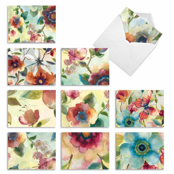 10 Assorted Blank Notecards Pack Set 4 x 5.12 Inch with Envelopes (10 Designs, 1 Each) WATERCOLOR BOTANICALS: 10 Assorted All-Occasion Not..