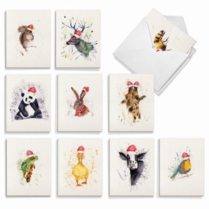 20 Assorted Blank Christmas Notecards Bulk Pack 4 x 5.12 Inch w/ Envelopes (10 Designs2 Each)  Wildlife Expressions, For Him For Her