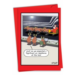 Funny Christmas Greeting Card with 5 x 7 Inch Envelope (1 Card) Merry Christmas Holiday Santa Aerodynamics C7095XSG