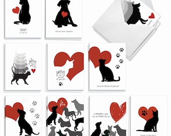 10 Assorted Pet Sympathy Notecards  Set 4 x 5.12 Inch with Envelopes (10 Designs, 1 Each) Furever In Our Heart
