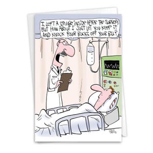 Funny Get Well Greeting Card with Envelope (1 Card) Sponge Surgery, For Him For Her