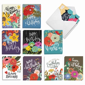 20 Assorted Birthday Notecards Bulk Bulk Pack 4 x 5.12 Inch w/ Envelopes (10 Designs2 Each)  Blooming Wishes, For Him For Her