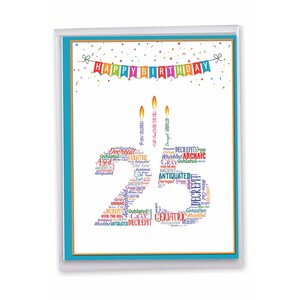 Jumbo 25th Birthday Milestone Greeting Card 8.5&quot;x11&quot; (1 Pack) Large Jumbo Word Cloud 25 | Envelope(s) Included | Made in the USA