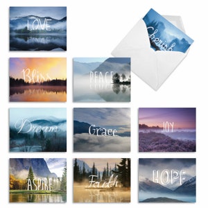 Juego de 10 notas en blanco surtidas de 4 x 5,12 pulgadas con sobres (10 diseños, 1 de cada uno) WORDSCAPES: Paquete surtido de 10 mini tarjetas de notas...