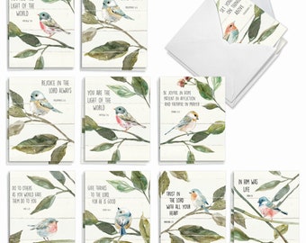 20 Assorted Blank Note Cards Bulk Bulk Pack 4 x 5.12 Inch with Envelopes (10 Designs2 Each)  Scripture Birds