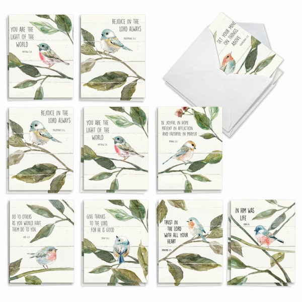 20 Assorted Blank Note Cards Bulk Bulk Pack 4 x 5.12 Inch with Envelopes (10 Designs2 Each)  Scripture Birds