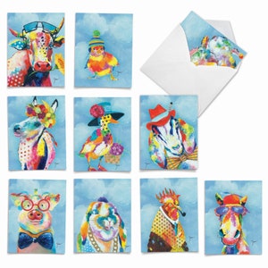 10 Assorted Funny Blank Notes  Set 4 x 5.12 Inch with Envelopes (10 Designs, 1 Each) FUNNY FARM: 10 Assorted Blank Note Cards.
