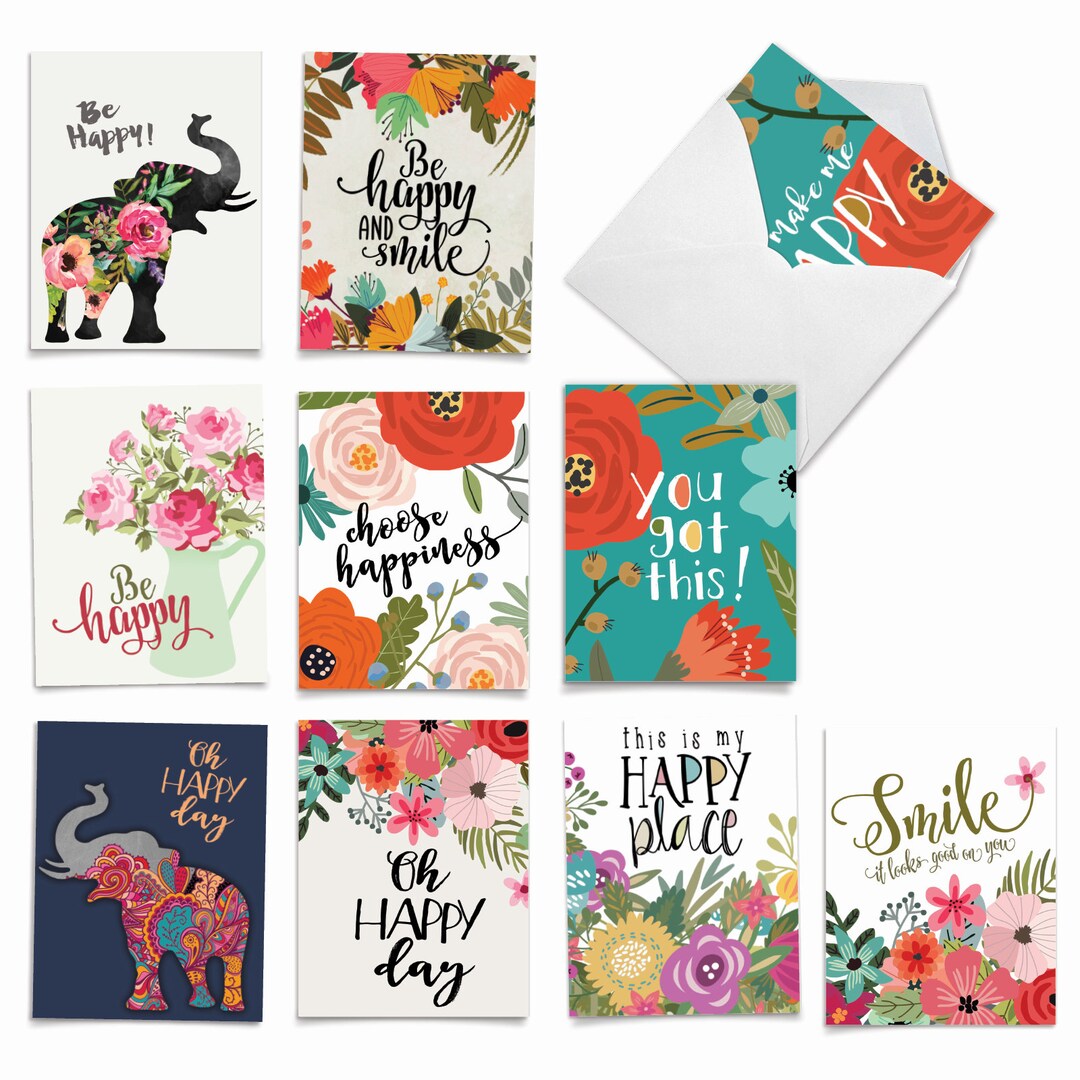 10 Assorted Blank All Occasions Note Cards Set 4 X 5.12 Inch With ...