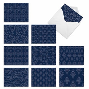 10 Assorted Blank Notecards Packed Set 4 x 5.12 Inch with Envelopes (10 Designs, 1 Each) INDIGO BLUES: 10 Assorted Blank Note Cards.