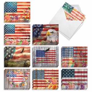 20 Assorted Blank All Occasions Notes Set 4 x 5.12 Inch w/ Envelopes (10 Designs, 2 Each) Artful Flags, For Him For Her