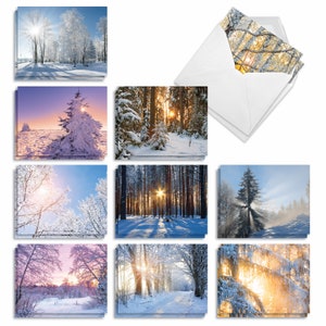 20 Assorted Blank Notecards Bulk Pack 4 x 5.12 Inch w/ Envelopes (10 Designs2 Each)  Winter Sunrise, For Him For Her