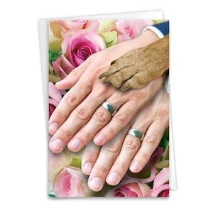 Funny Wedding Congratulations Greeting Card w/ Envelope (1 Card) Congrats, Thank You Hands And Dog Paw Gay - Grooms&#39; Hands, For Him For Her