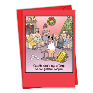 Funny Christmas Greeting Card w/ Envelope (1 Card) Merry Christmas Holiday Bangkok - Party Game w/ Hammer and Stool, For Him For Her