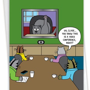 Cat Video Conference: Funny Birthday Card, For Him For Her