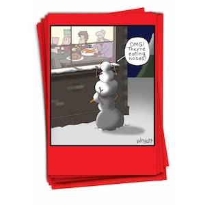 12 Funny Christmas Greeting Cards Bulk Pack w/ Envelopes (1 Design12 Each)  Eating Noses, For Him For Her
